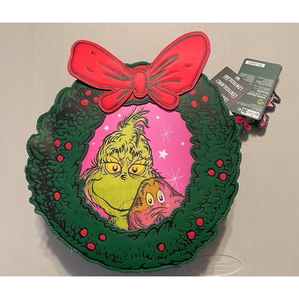 Grinch Lenticular Wreath Christmas Holiday Bag Loungefly New
